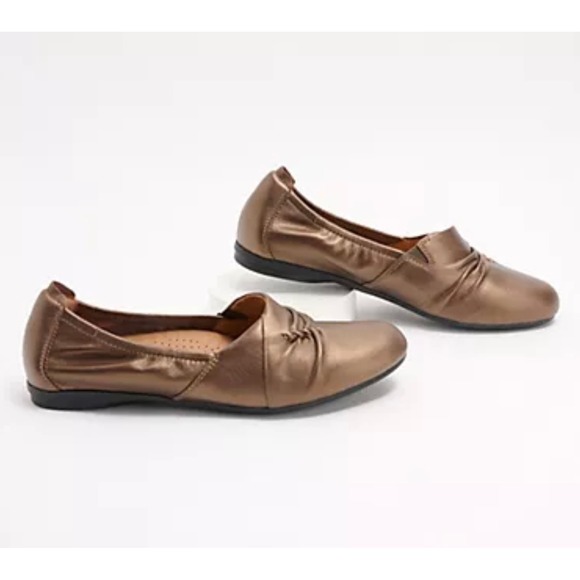Clarks Shoes - Clarks Rena Way Bronze Ballet Flats Ruched Slip On Loafers Flats‎ Contour Cushio
